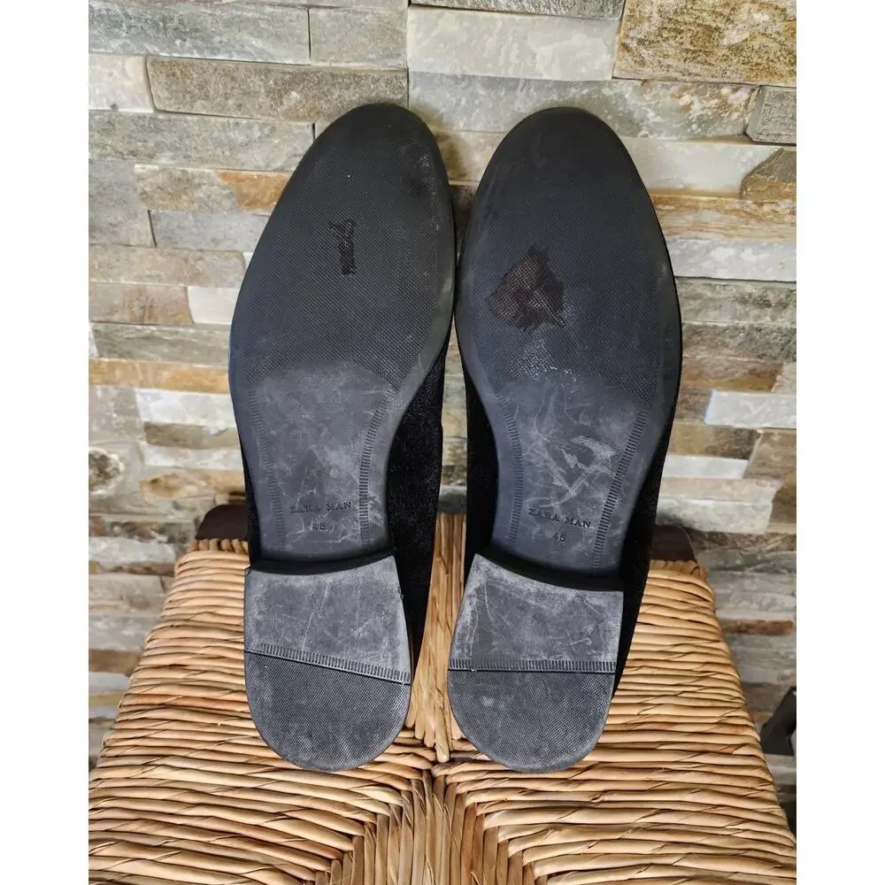 Zara Black Velvet Gold Emperor Embroidered Loafers Slip On Shoe Mens US 12 EU 45